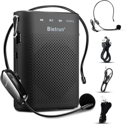 20W Wireless Voice Amplifier for Teachers with Wireless Microphone Headset, Bietrun Portable Rechargeable(Work of 6 Hrs)Loud Bluetooth PA Speaker with Wired Mic Headset for Teaching, Coach, Instructor